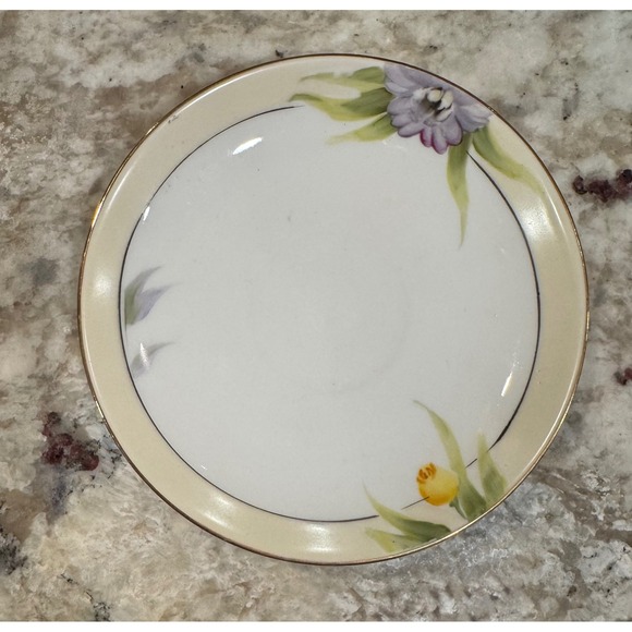 Unbranded Other - Vintage Hand Painted Floral Porcelain Saucer Purple Yellow  Gold Trim 5.5in B6.a
